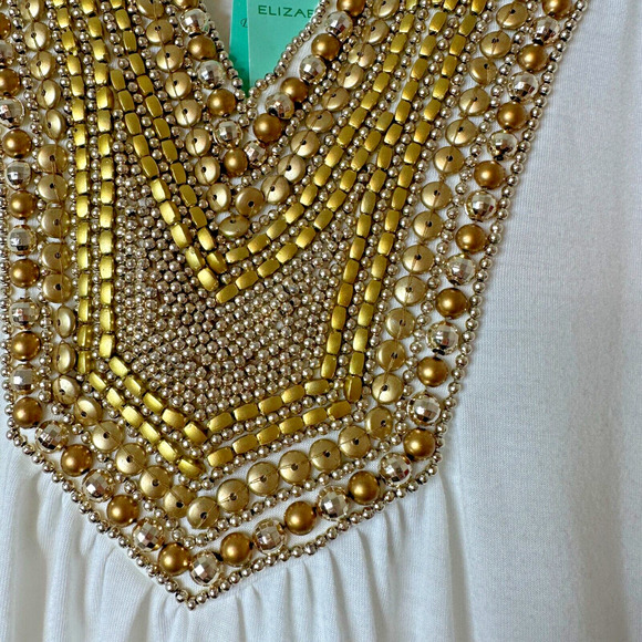 NWT Elizabeth Hurley Beach White Jemima Maxi Gold Embellished Bead Neckline Med - Picture 2 of 12